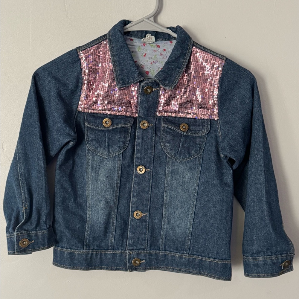 Kids Denim Jacket with Pink Sequin Accents